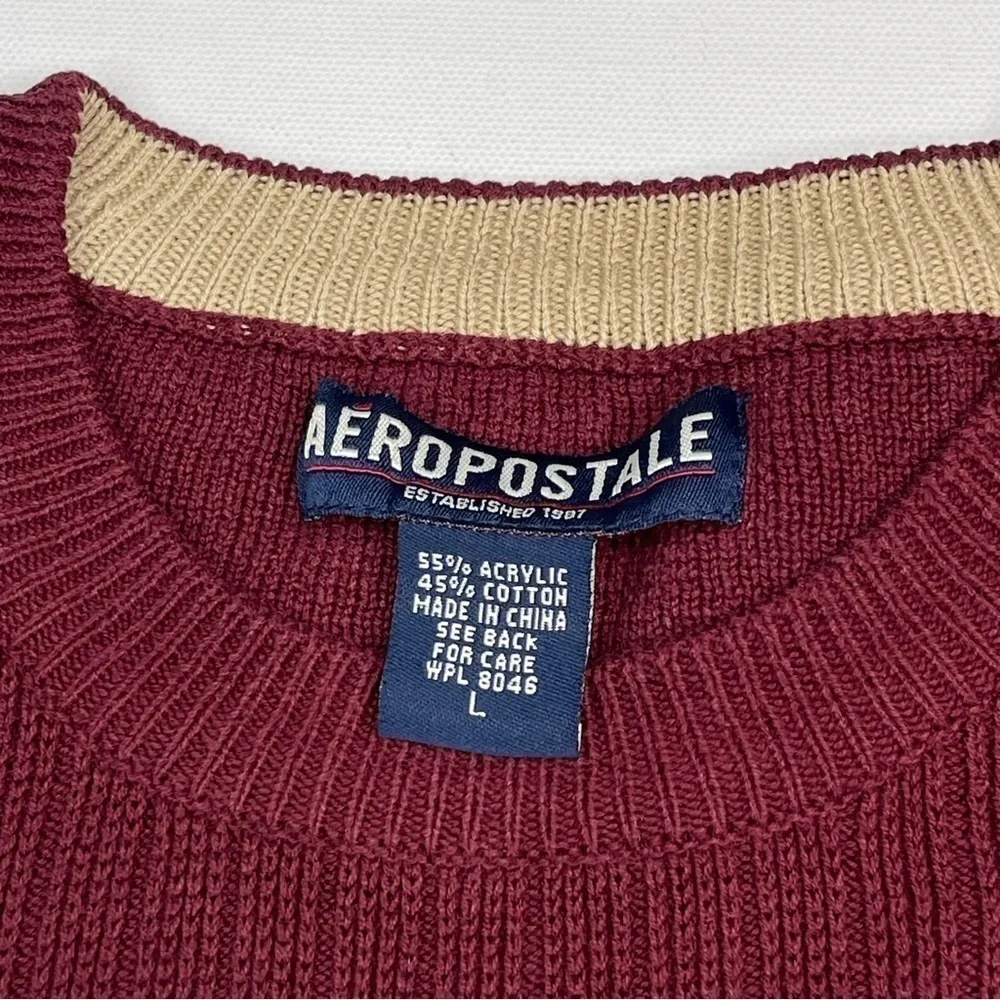 Aeropostale Vintage Sweater Crew Neck Maroon Cable Knit Gorp Outdoor Office
